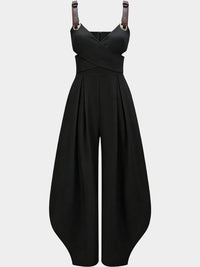 Wrap Front Wide-Leg Jumpsuit with Buckle Straps