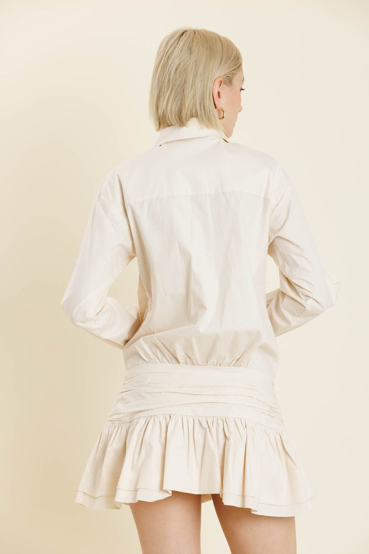 Ivory Shirring Waistband Drop Waist Blouse Dress