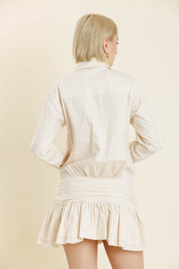Ivory Shirring Waistband Drop Waist Blouse Dress