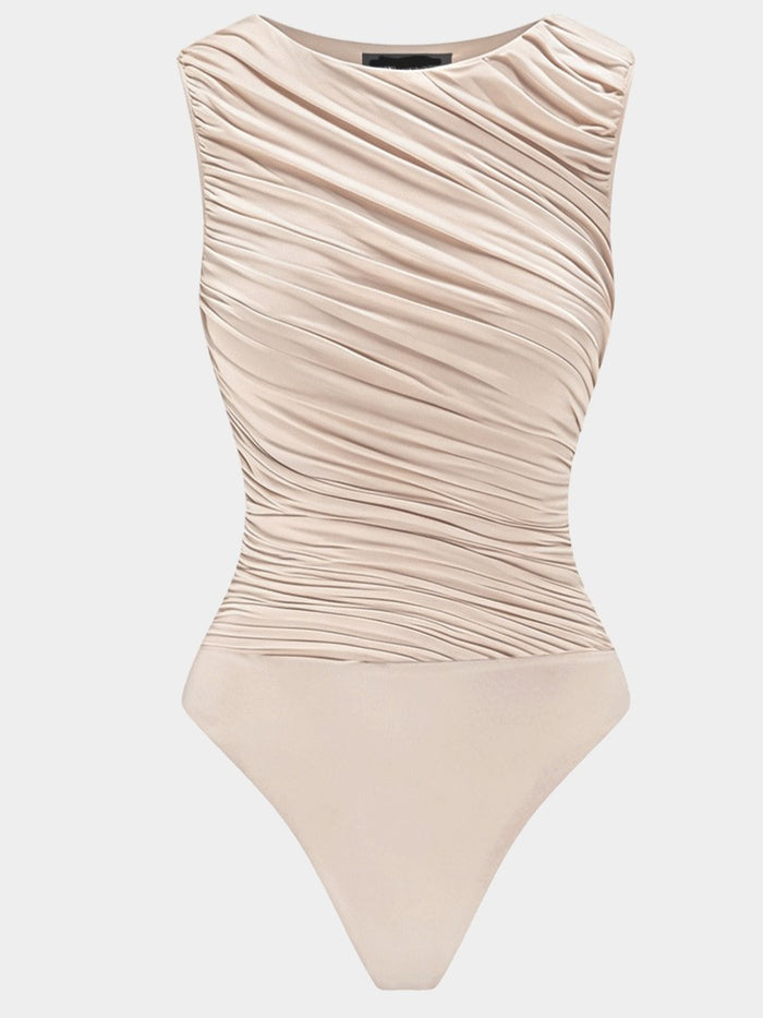 Champagne Ruched Sleeveless Bodysuit