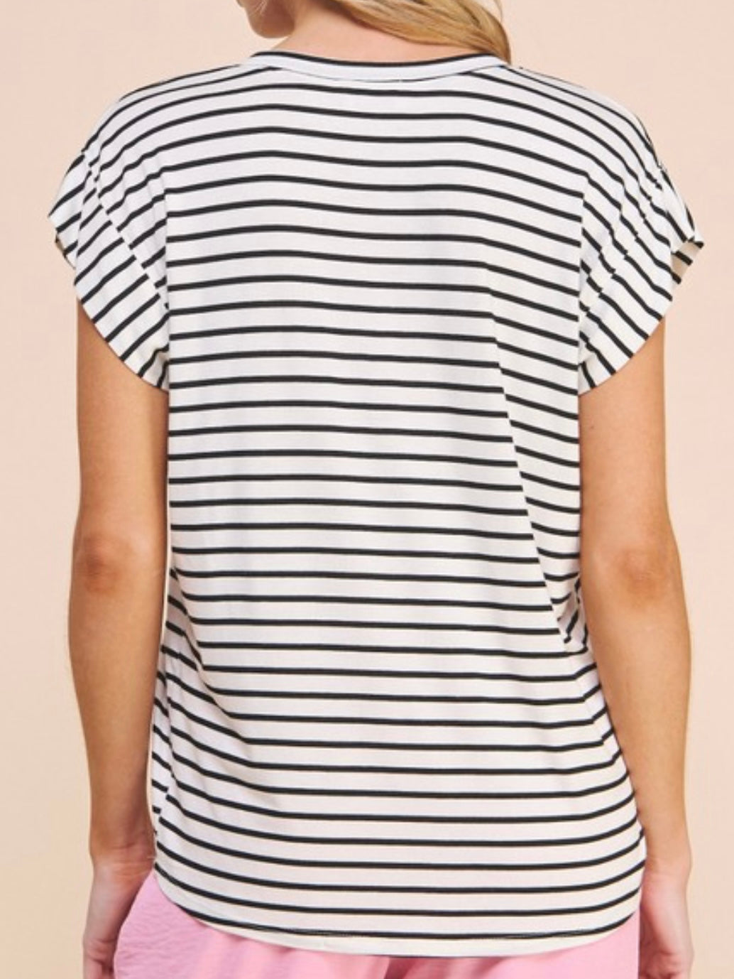 White Black Striped V Neck Top