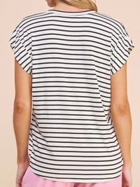 White Black Striped V Neck Top
