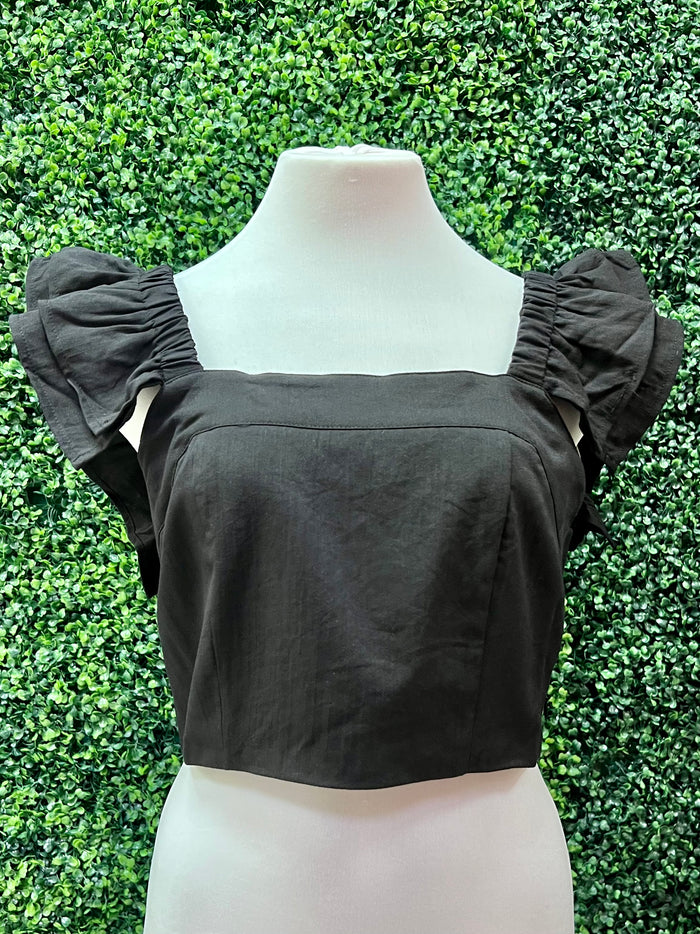 Ruffle Detail Square Neck Crop Top