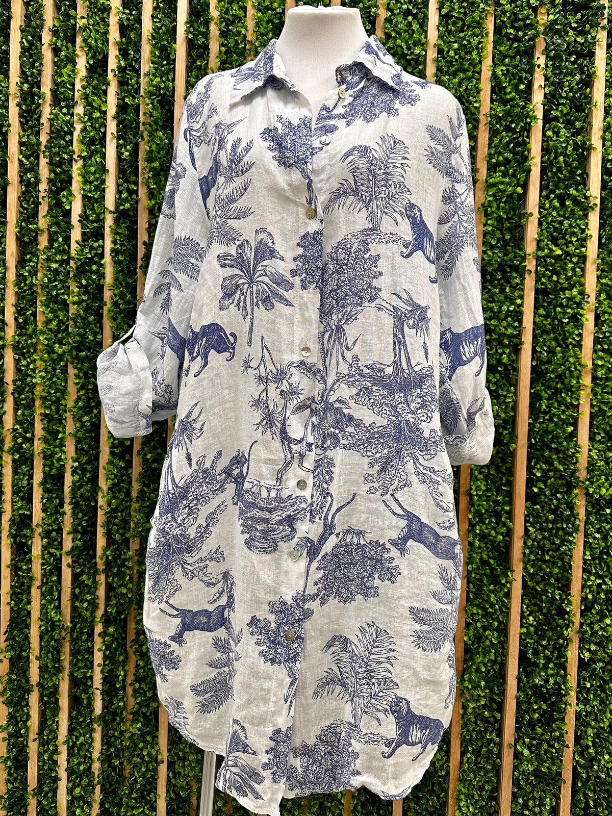 Blue White Zimm Print Midi Blouse Limen Dress