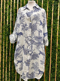 Blue White Zimm Print Midi Blouse Limen Dress