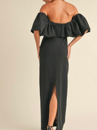 Black Off Shoulder Layer Long Dress