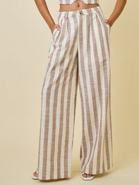 Beige & Ivory Striped Wide Leg Pants