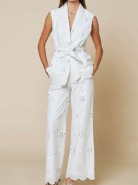 Elegant White Eyelet Wide Leg Pants