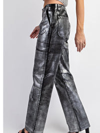 Black Foil Straight Leg Denim Pamts