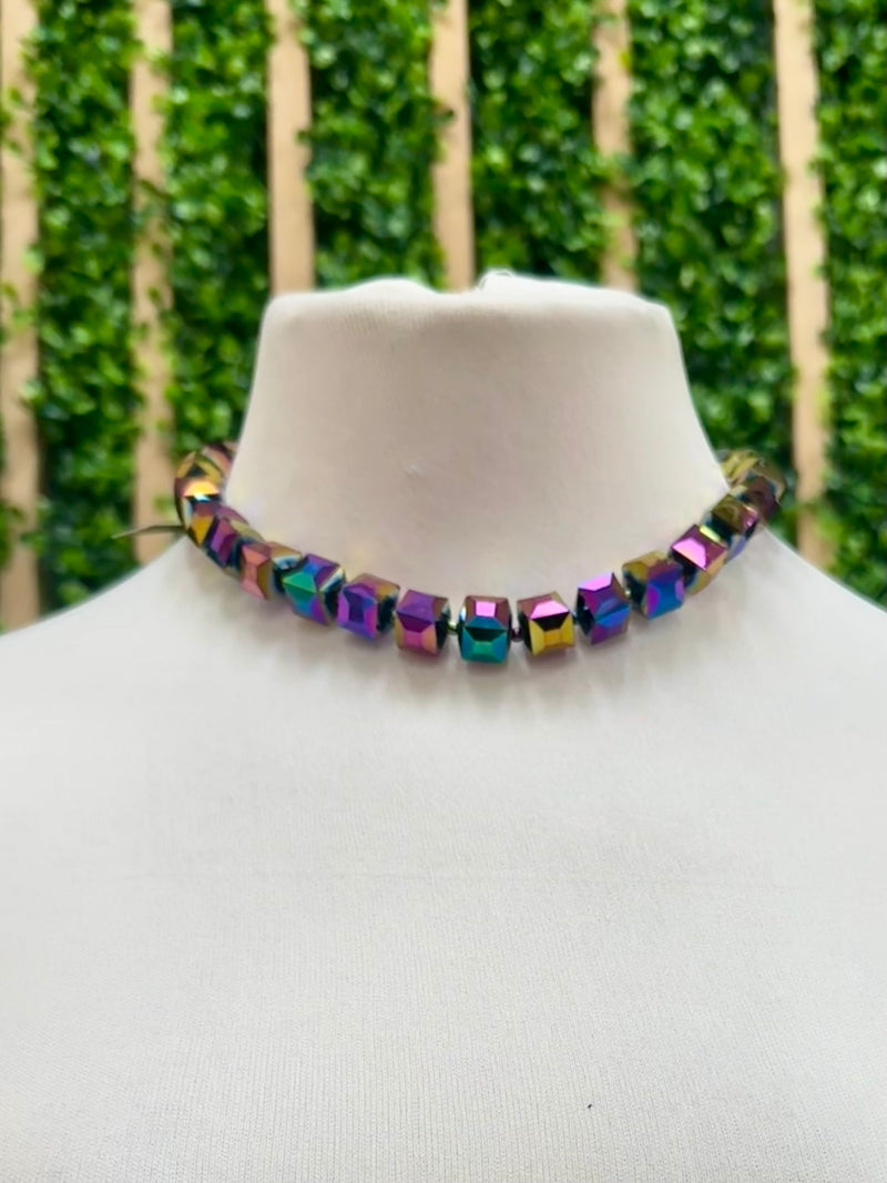 JH Big Crystal Cube Bead Necklace