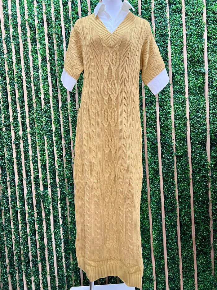 Golden Mustard Sweater Maxi Dress