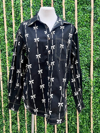 Bow Print Button Down Blouse