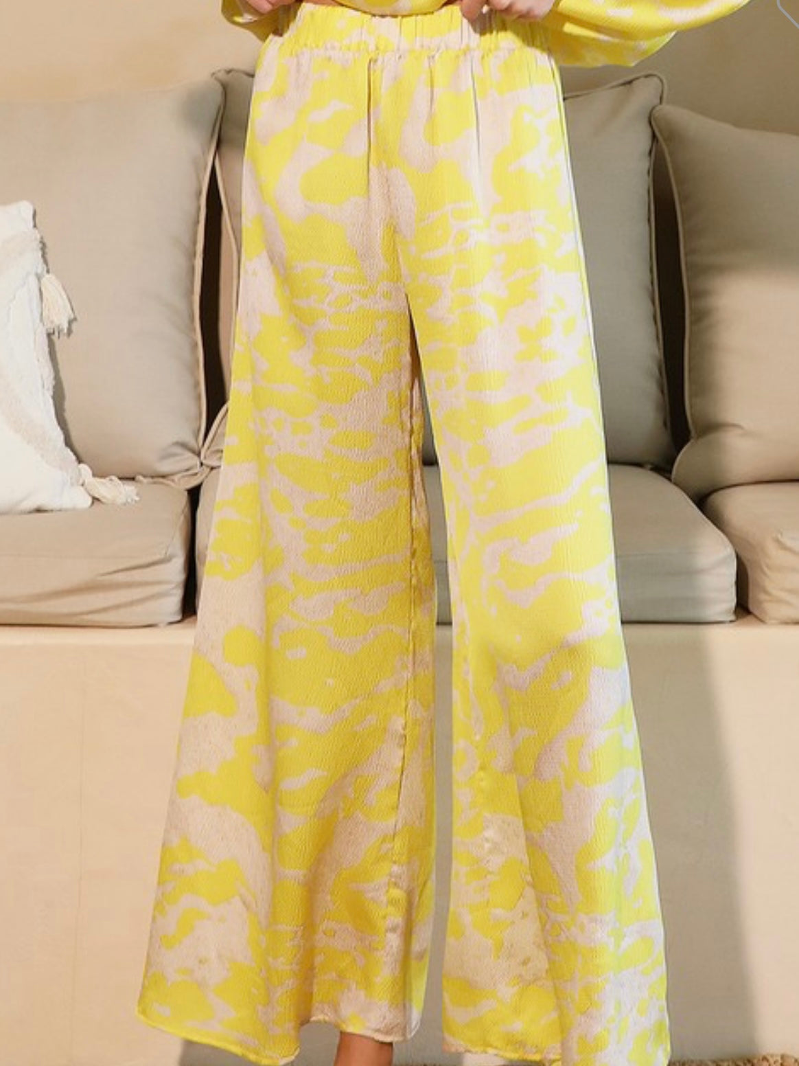 Yellow Ocean Waves Wide Leg Pant