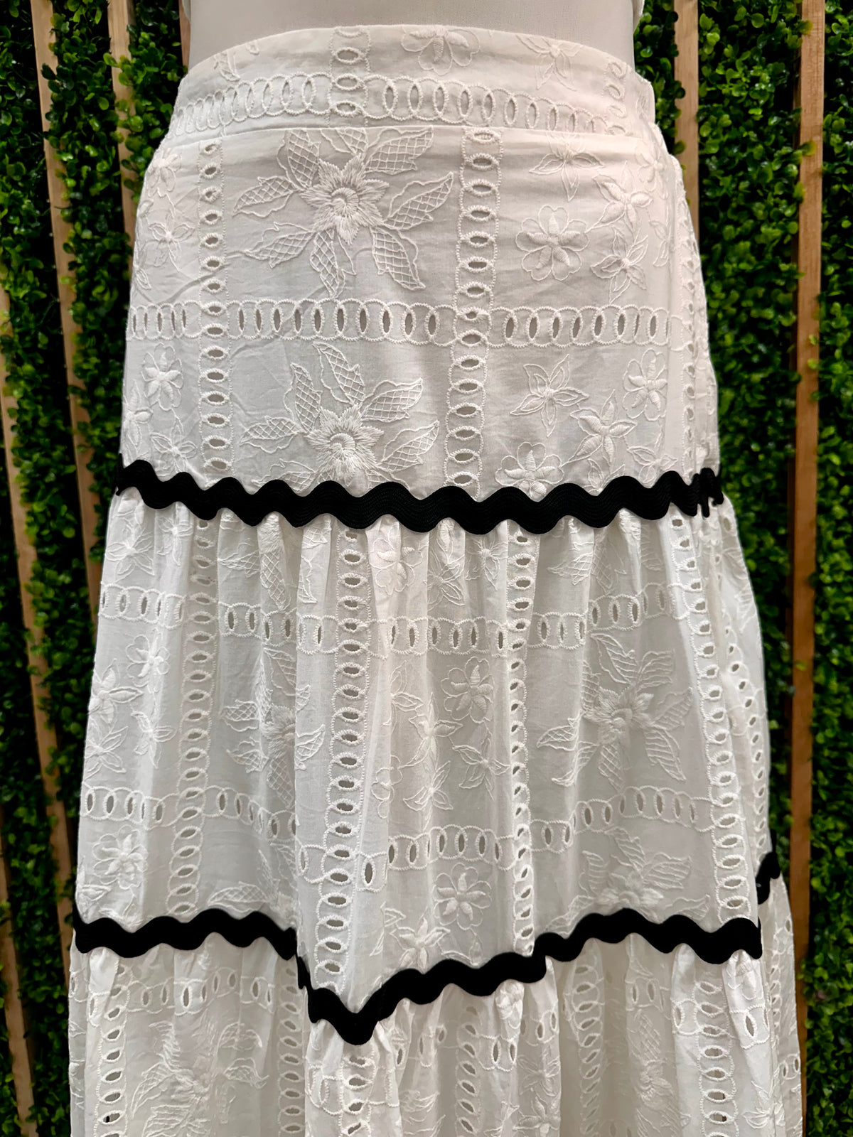 Rig Rag Trim White Eyelet Tiered Maxi Skirt