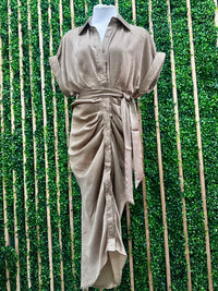 Taupe Button Down Midi Dress