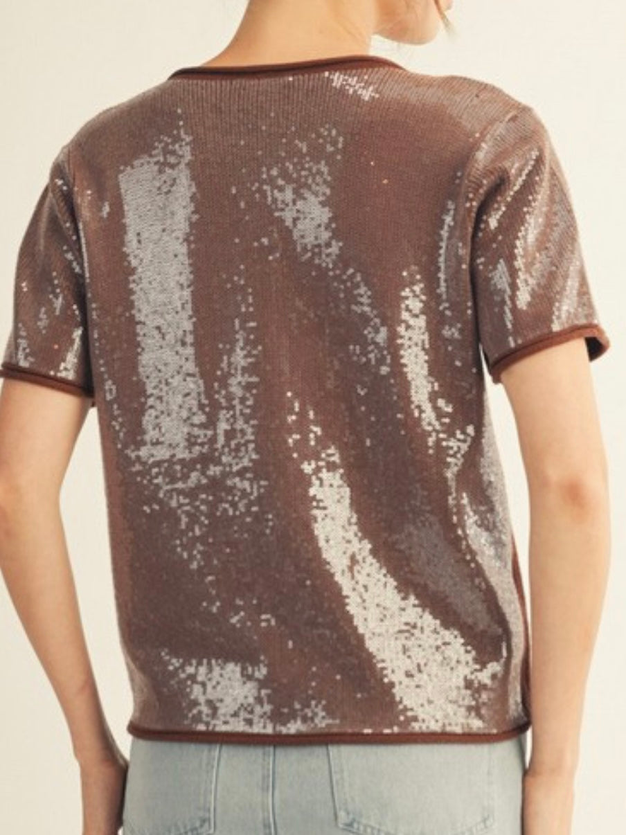 Tiny Sequins Covered Short Sleeve Top