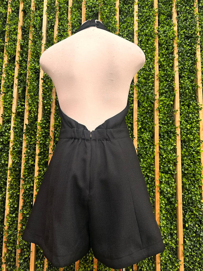 Black Deep V Halter Romper