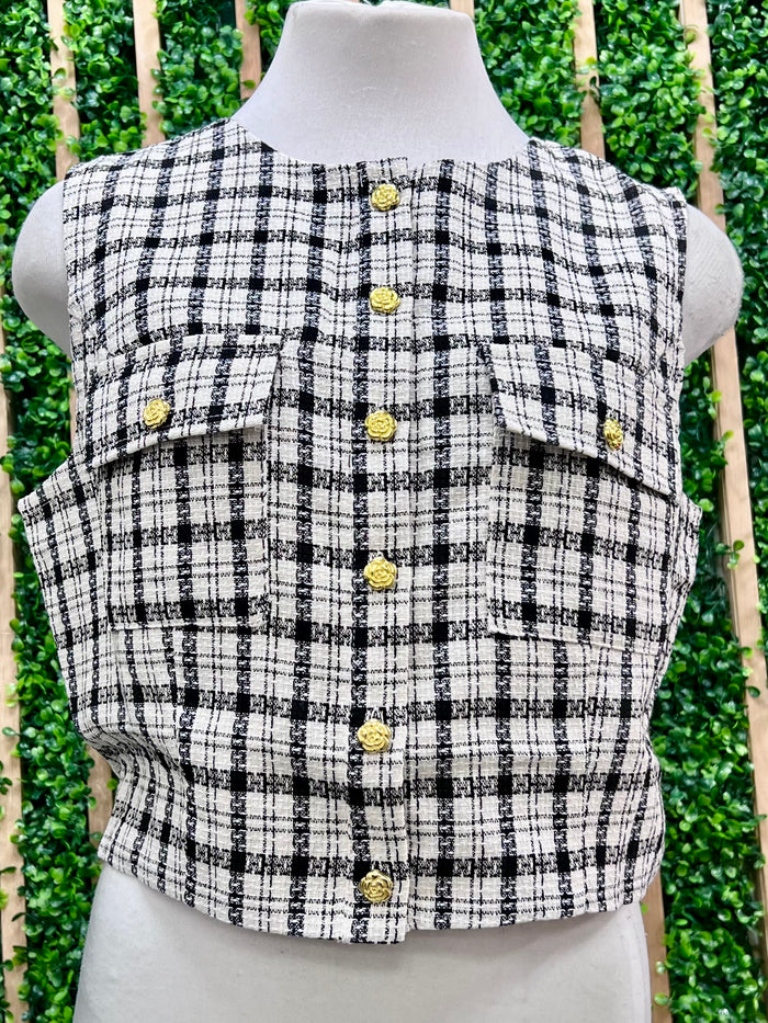 Black White Plaid Vest