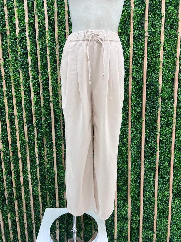 Beige Tie Waist Trousers