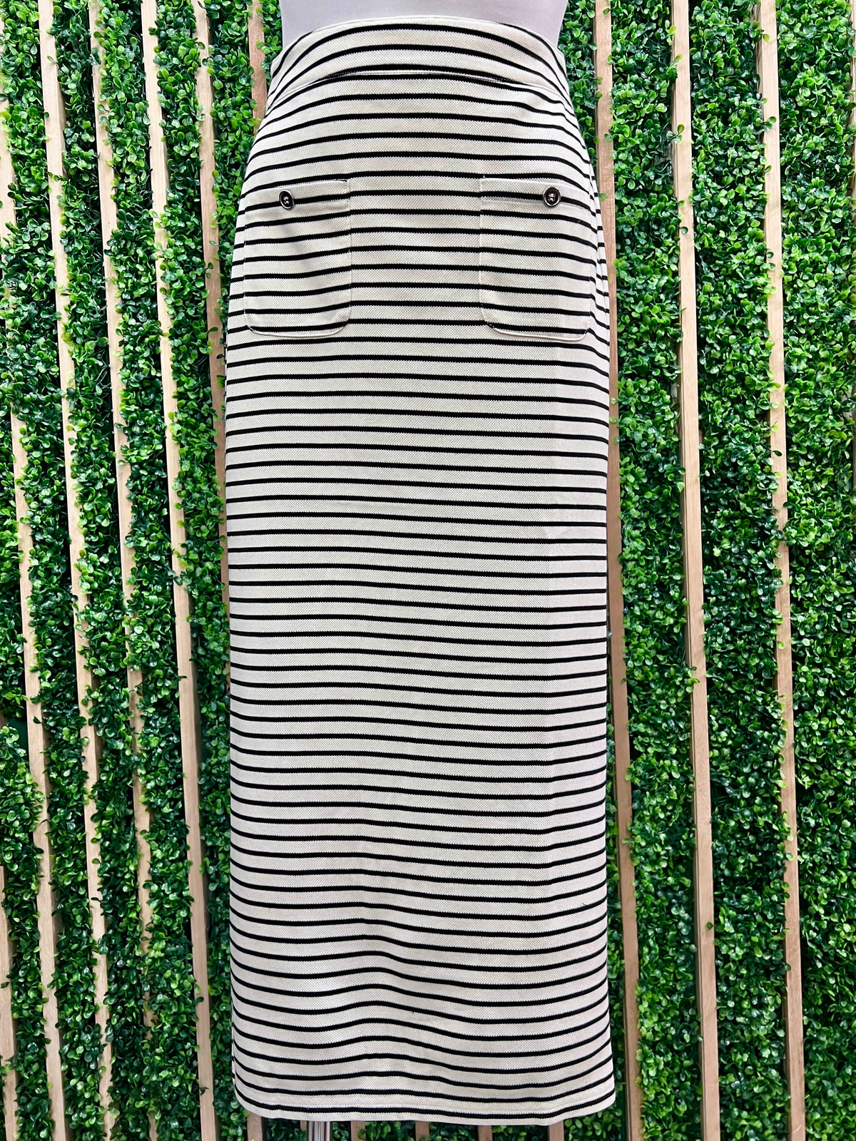 Ivory Black Striped Midi Skirt