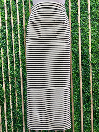 Ivory Black Striped Midi Skirt