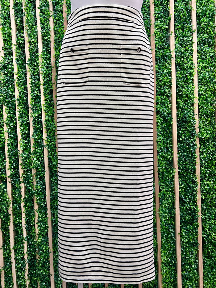 Ivory Black Striped Midi Skirt