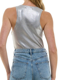 Metallic Neck Trim Scoop Neck Top