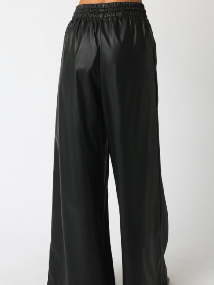 Elastic Waist Pleather Wide Leg Pants