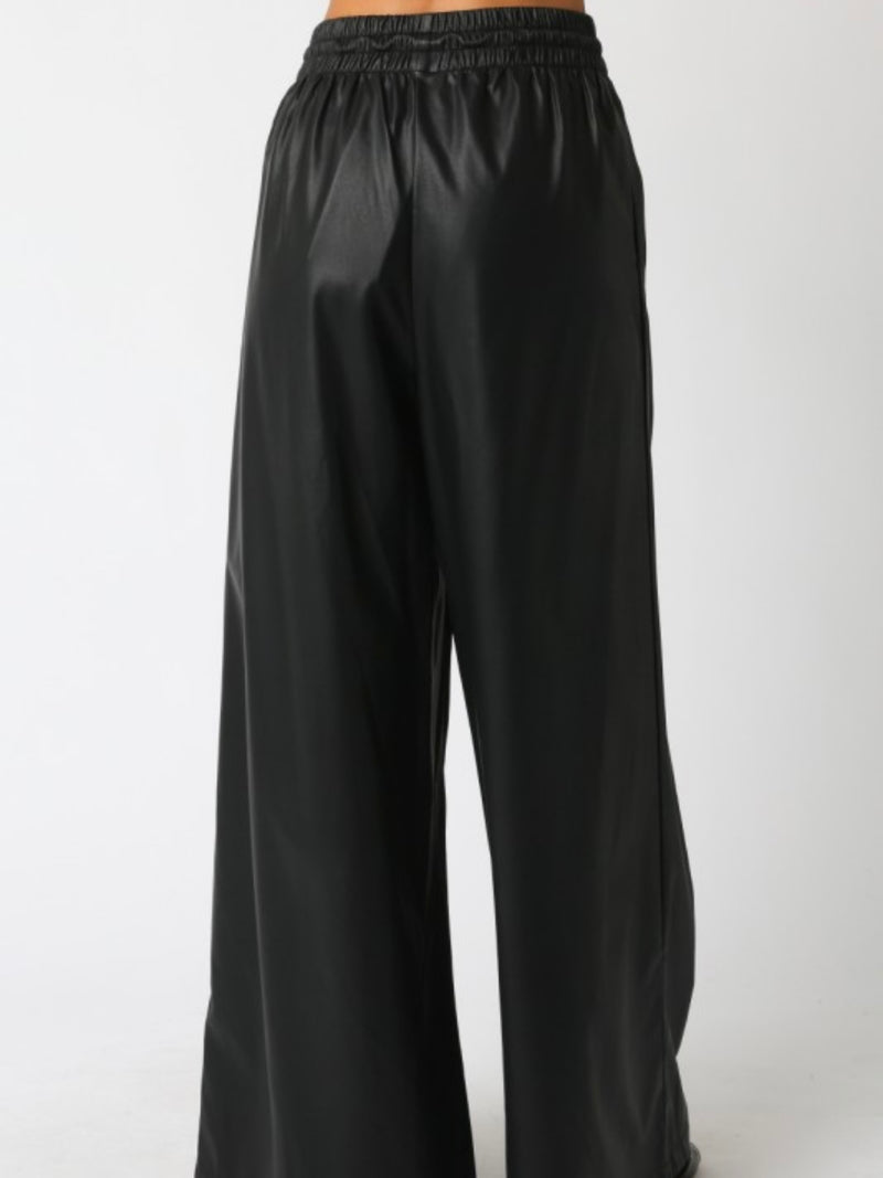 Elastic Waist Pleather Wide Leg Pants