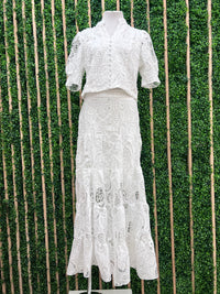 Beautiful White Floral Lace Maxi Skirt