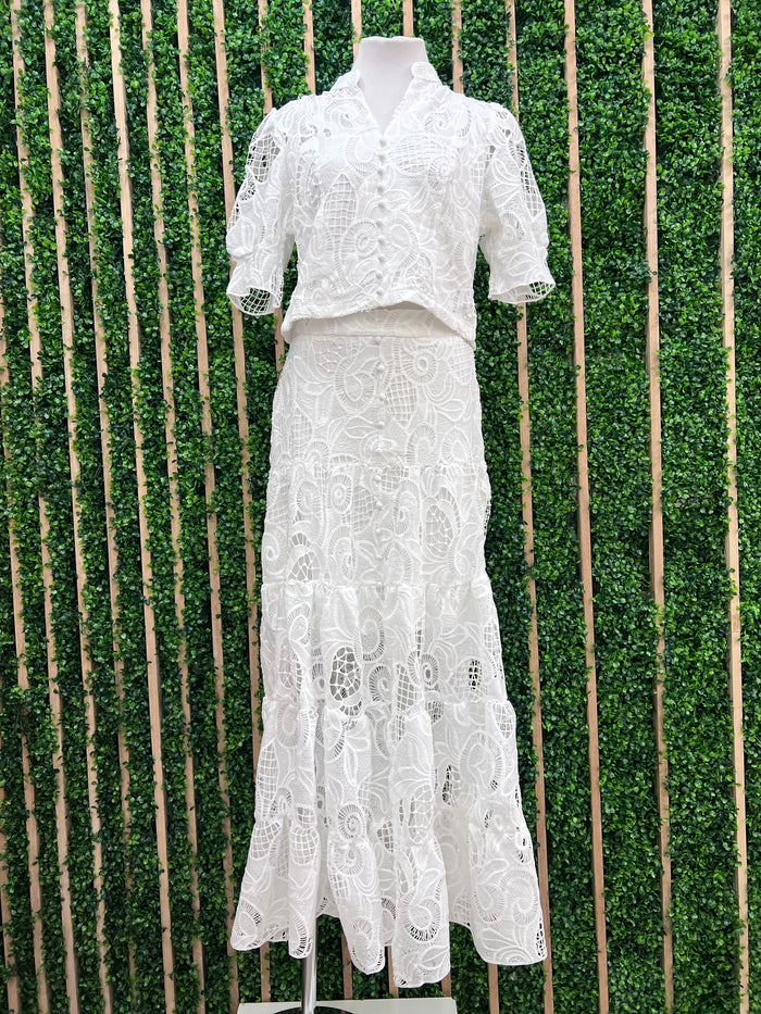 Beautiful White Floral Lace Maxi Skirt