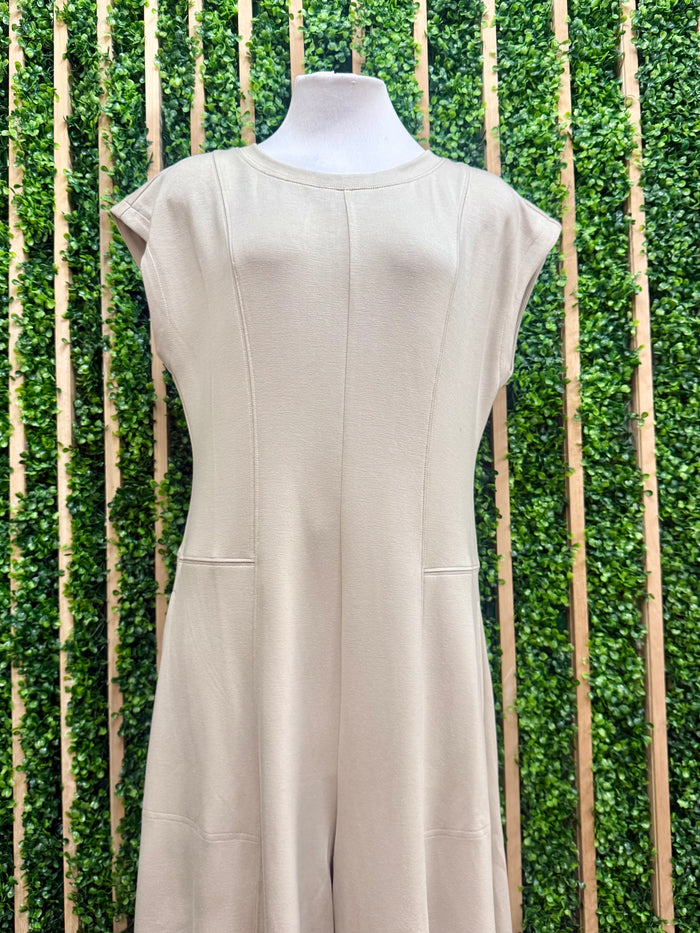 Beige Stitch Detail Wide Leg Jumpsuit