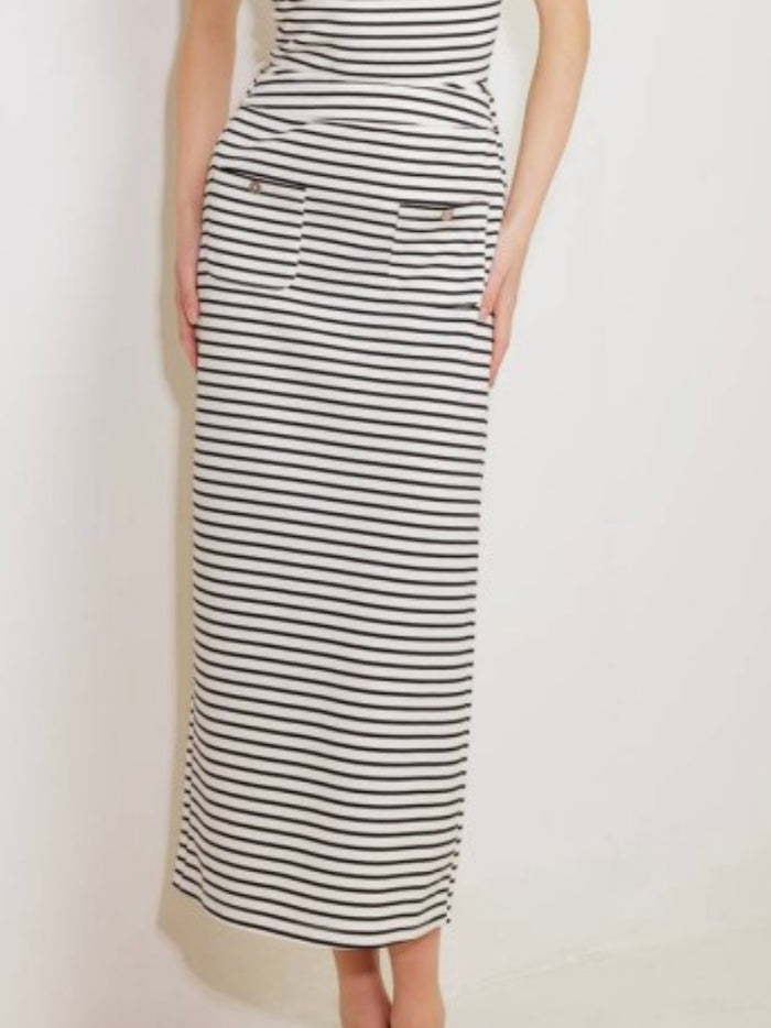 Ivory Black Striped Midi Skirt