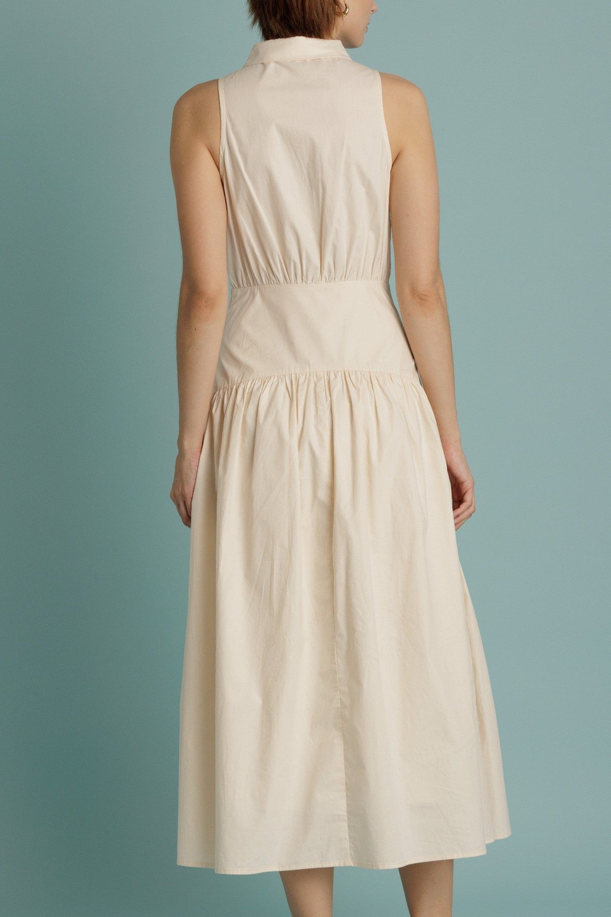 Eggshell Curved Yoke Midi Shirt Dress