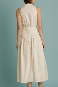 Eggshell Curved Yoke Midi Shirt Dress