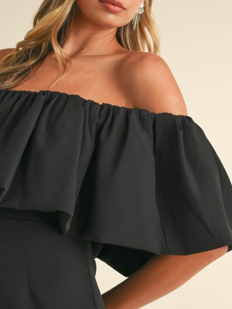 Black Off Shoulder Layer Long Dress