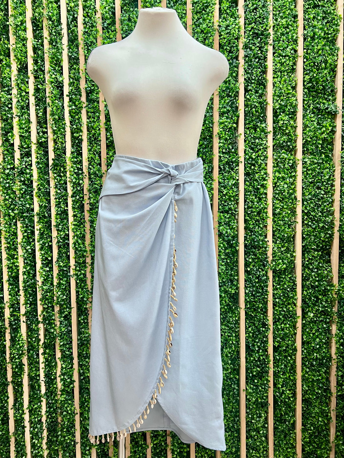 Shell & Beads Trim Warp Midi Skirt