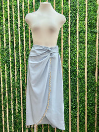 Shell & Beads Trim Warp Midi Skirt