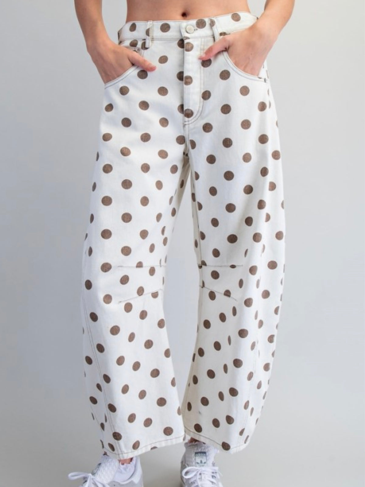 Cream & Mocha Polka Dot Barrel Jeans