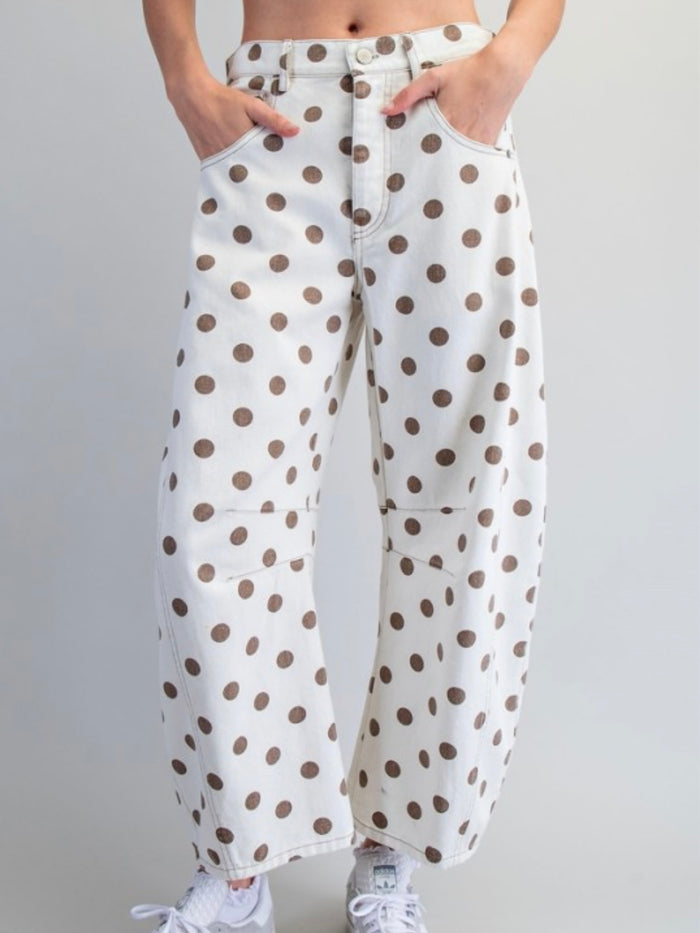 Cream & Mocha Polka Dot Barrel Jeans