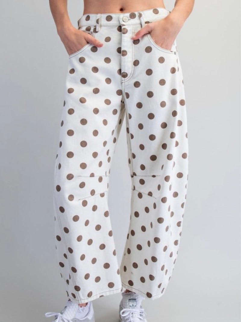 Cream & Mocha Polka Dot Barrel Jeans