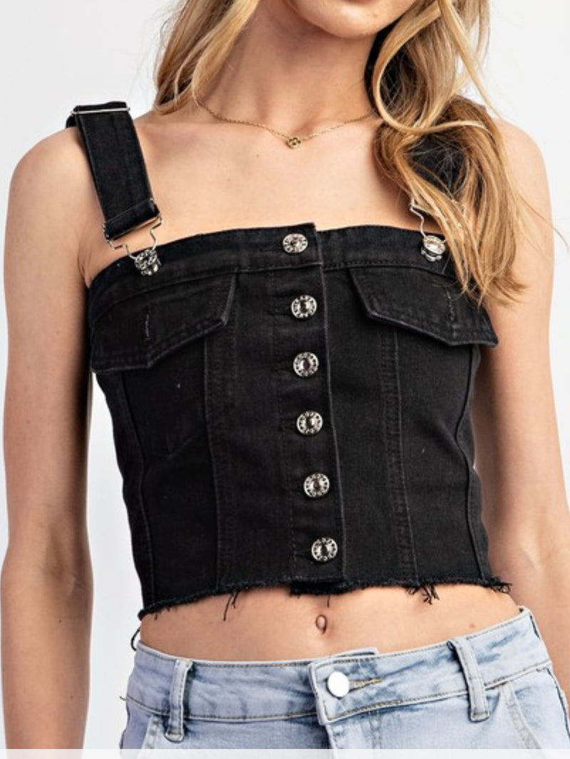 Cropped Denim Cargo Bustier Top