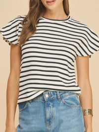 Striped Cap Short Sleeve Top