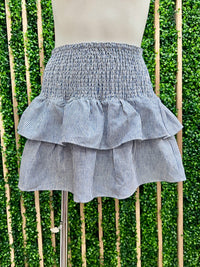 DEnim Blue Striped Smocked Ruffle Mini Skirt
