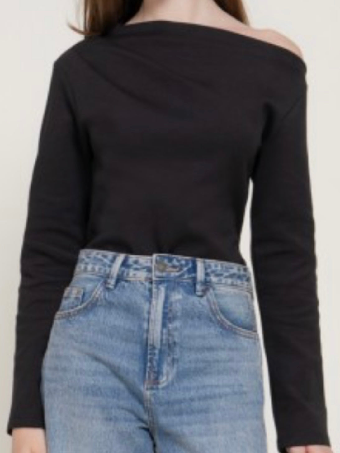 Asymmetric Boat Neck Long Sleeve Top