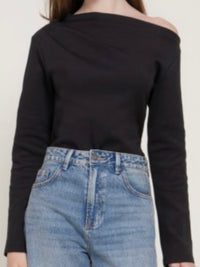 Asymmetric Boat Neck Long Sleeve Top