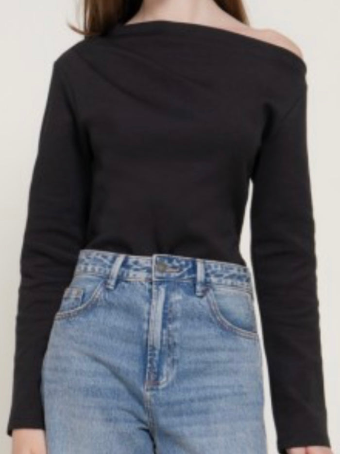 Asymmetric Boat Neck Long Sleeve Top