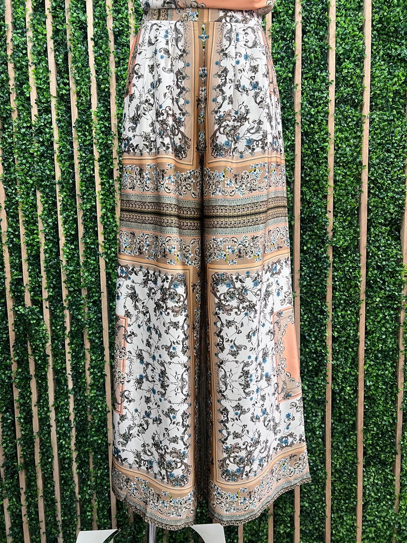 Orange Brown Bandana Print Wide Leg Pant