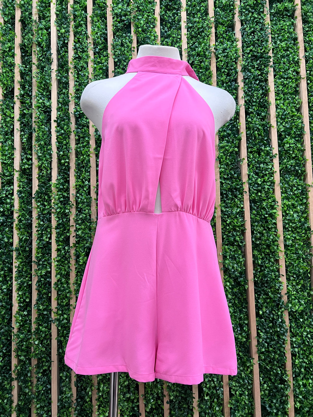 Pink Halter Crossed Front Romper