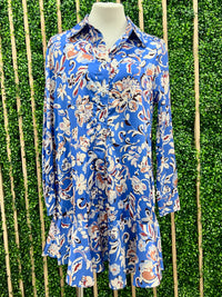 Royal Blue Floral Drop Waist Short Dress